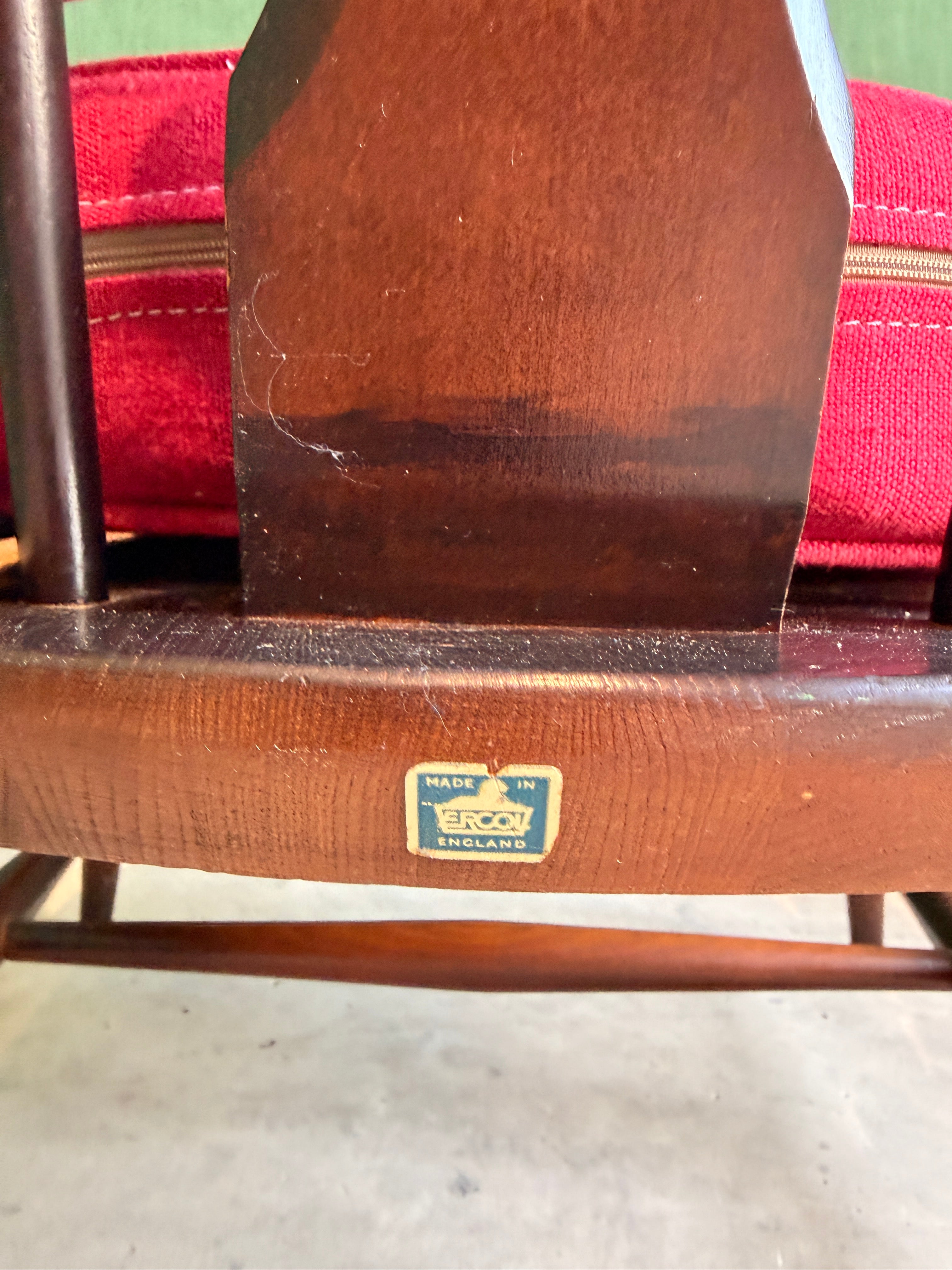 Ercol Windsor Fleur-de-Lys Tub Armchair Dark Wood and New Upholstery