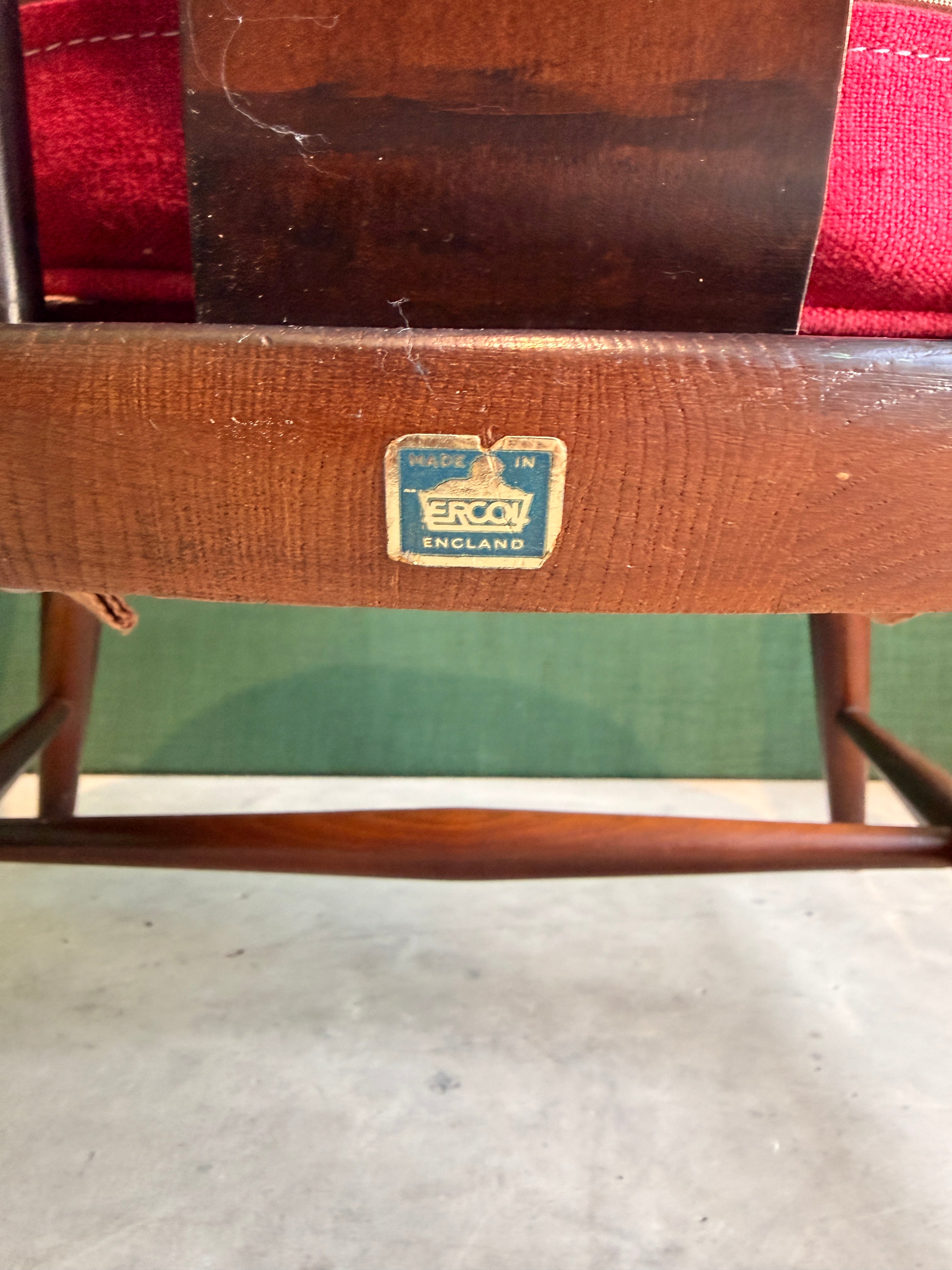 Ercol Windsor Fleur-de-Lys Tub Armchair Dark Wood and New Upholstery